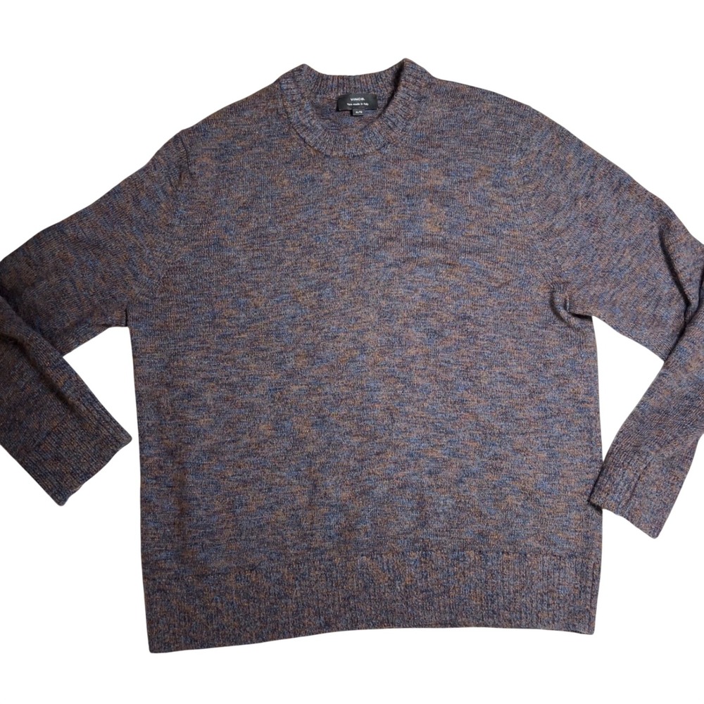 Vince XL Blue Brown Alpaca Merino Wool Marled Crewneck Sweater Mens Italian Yarn